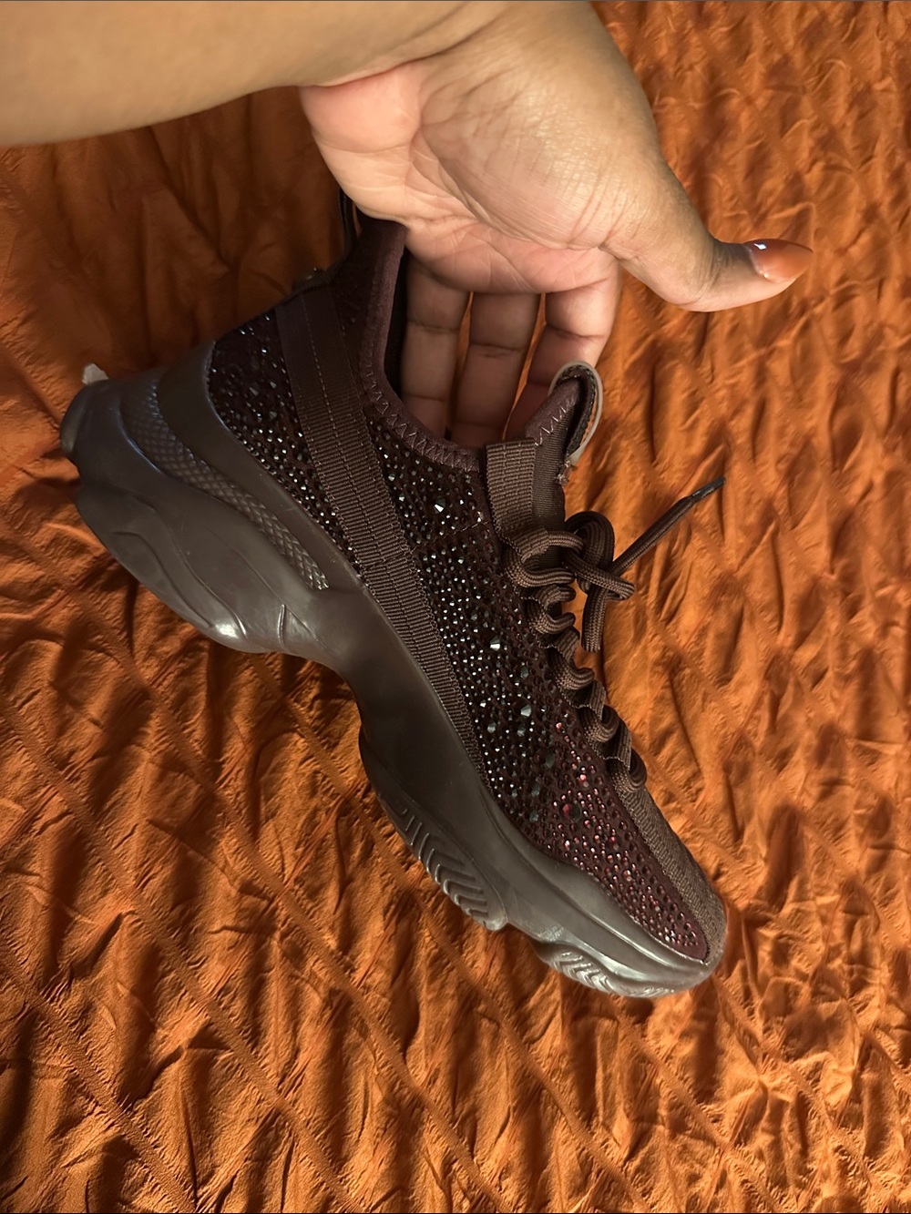 Steve Madden Women's Rhinestone Knit Sneaker - Dark Brown